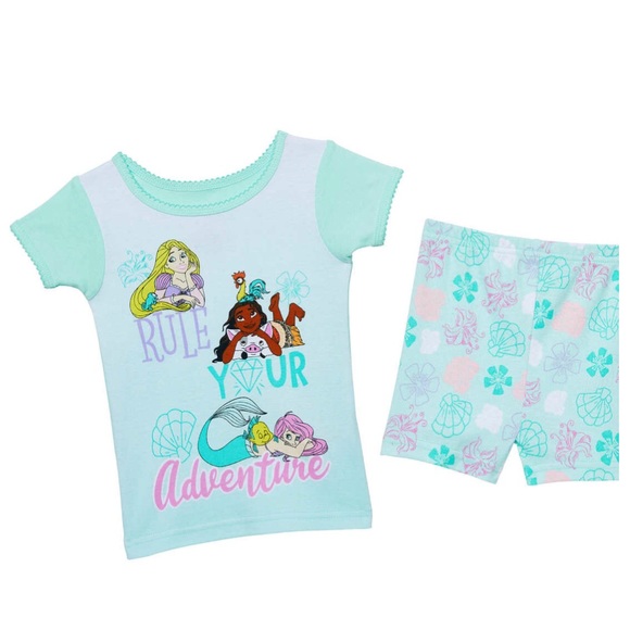 NEW Girl’s Disney Princess 4-piece Pajamas set -pink/mint - Picture 9 of 10